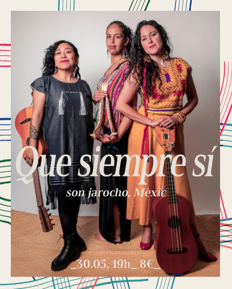 Lleialtat Santsenca (@lleialtat) on Twitter photo 🗺️🎶 La primera parada de Músiques d'arreu és a Mèxic amb jarana, zapateo, son jarocho i fandango!
🇲🇽 El trio de dones Que siempre sí! està de gira per Europa i ens visita en un concert vibrant de música  i ball del sud de Veracruz.
🎟️Entrades 8€: pretix.eu/lleialtat/QueS… 🗺️🎶 La primera parada de Músiques d'arreu és a Mèxic amb jarana, zapateo, son jarocho i fandango!
🇲🇽 El trio de dones Que siempre sí! està de gira per Europa i ens visita en un concert vibrant de música  i ball del sud de Veracruz.
🎟️Entrades 8€: pretix.eu/lleialtat/QueS…