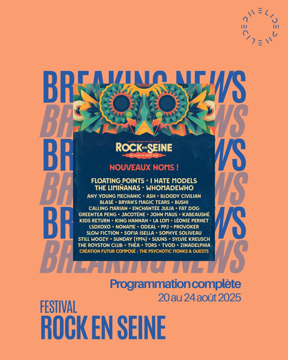 Agence Ephélide (@ephelide_agency) on Twitter photo 🚨 <a href="/rockenseine/">Rock en Seine 🪲</a> dévoile sa programmation complète pour 2025! 🚨
💥 Après avoir révélé une première salve de noms, le festival double la mise avec 39 nouveaux artistes qui viennent enrichir un line-up déjà explosif !
📅 Du 20 au 24 août
📍 Domaine de Saint-Cloud 🚨 <a href="/rockenseine/">Rock en Seine 🪲</a> dévoile sa programmation complète pour 2025! 🚨
💥 Après avoir révélé une première salve de noms, le festival double la mise avec 39 nouveaux artistes qui viennent enrichir un line-up déjà explosif !
📅 Du 20 au 24 août
📍 Domaine de Saint-Cloud