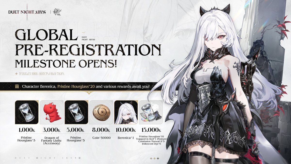 [Global Pre-Registration Milestone Rewards]
To Tomorrow —
The river of time flows eternal,
where countless echoes converge at last.
Phoxhunters, prepare to embark.

Pre-register for the game to earn in-game bonuses! Character Berenica, Pristine Hourglass*20 and various rewards