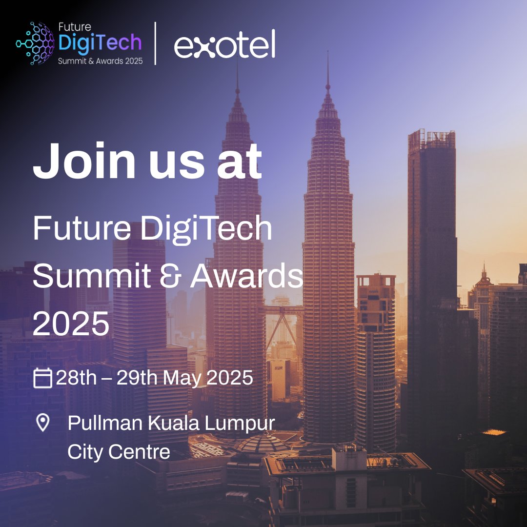 Hai Kuala Lumpur! 🇲🇾

Exotel is thrilled to be at the Future DigiTech Summit &amp; Awards on May 28th - 29th and we can’t wait to meet you there!

📍 Catch us at our booth
🎤 Join our power-packed session: "Step into the Future of Customer Engagement: Transform CX through AI and