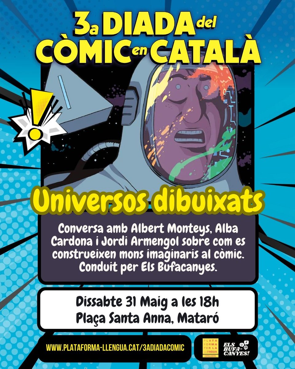 🪐Albert Monteys, Alba Cardona i Jordi Armengol a la 3a Diada del Còmic en Català!

Parlarem de com la ciència-ficció i la fantasia ens ajuden a imaginar futurs... i a repensar el present.

📍 Info completa: plataforma-llengua.cat/3adiadacomic/