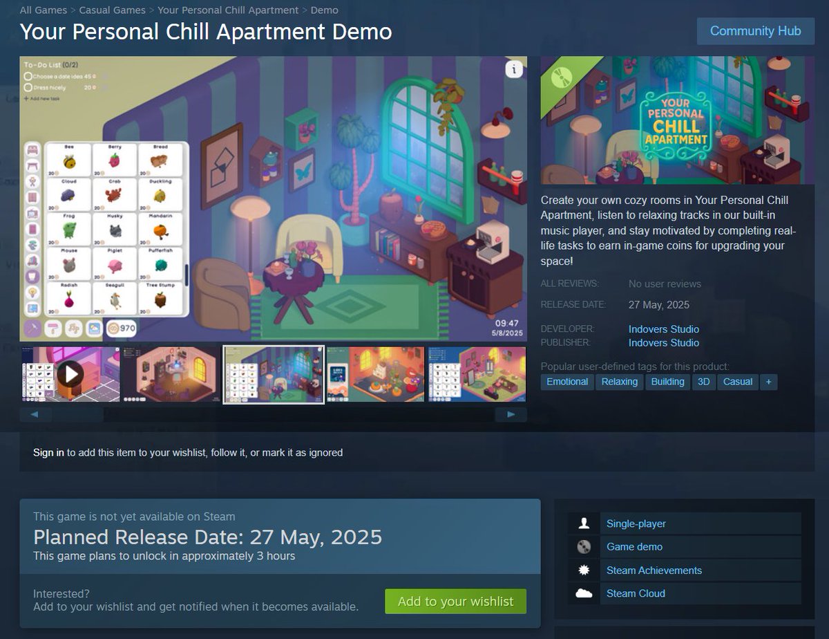 🔥 Less than 4 hours until our demo release!
We can't wait to hear what you think - hope you'll enjoy our little cozy game! 💜

#gamedev #indiegame #cozygames