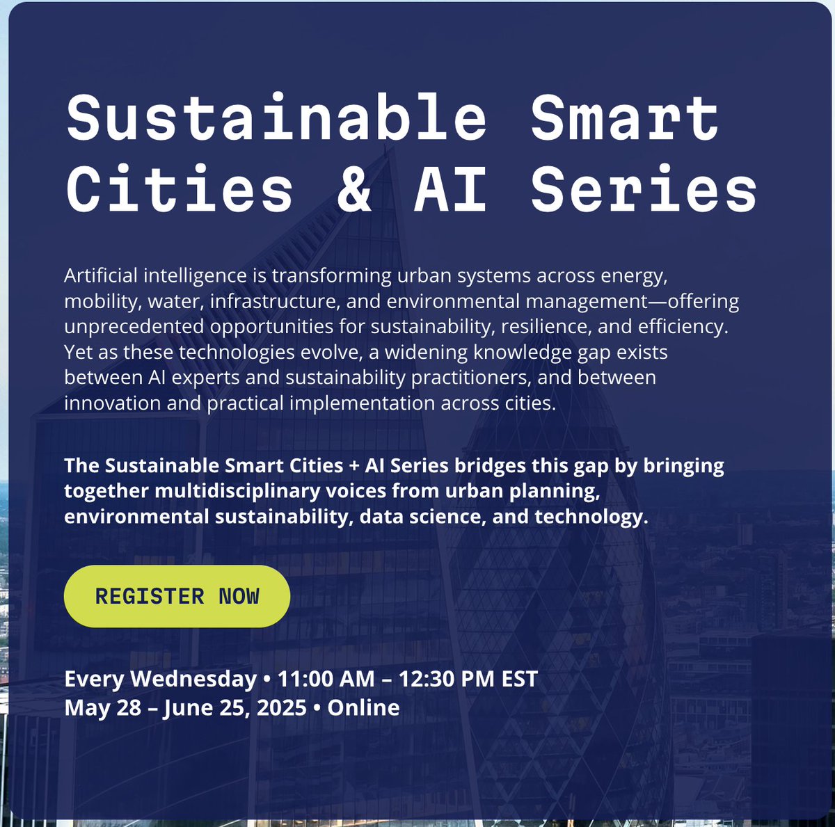 Join the #Sustainable Smart Cities &amp; #AI Series this June, hosted by <a href="/USGBC/">USGBC</a>

Explore how AI is driving sustainable #urban development through real-world stories, and expert panels.

👉 Register now: usgbc.cventevents.com/event/sustaina…

 #AIforGood