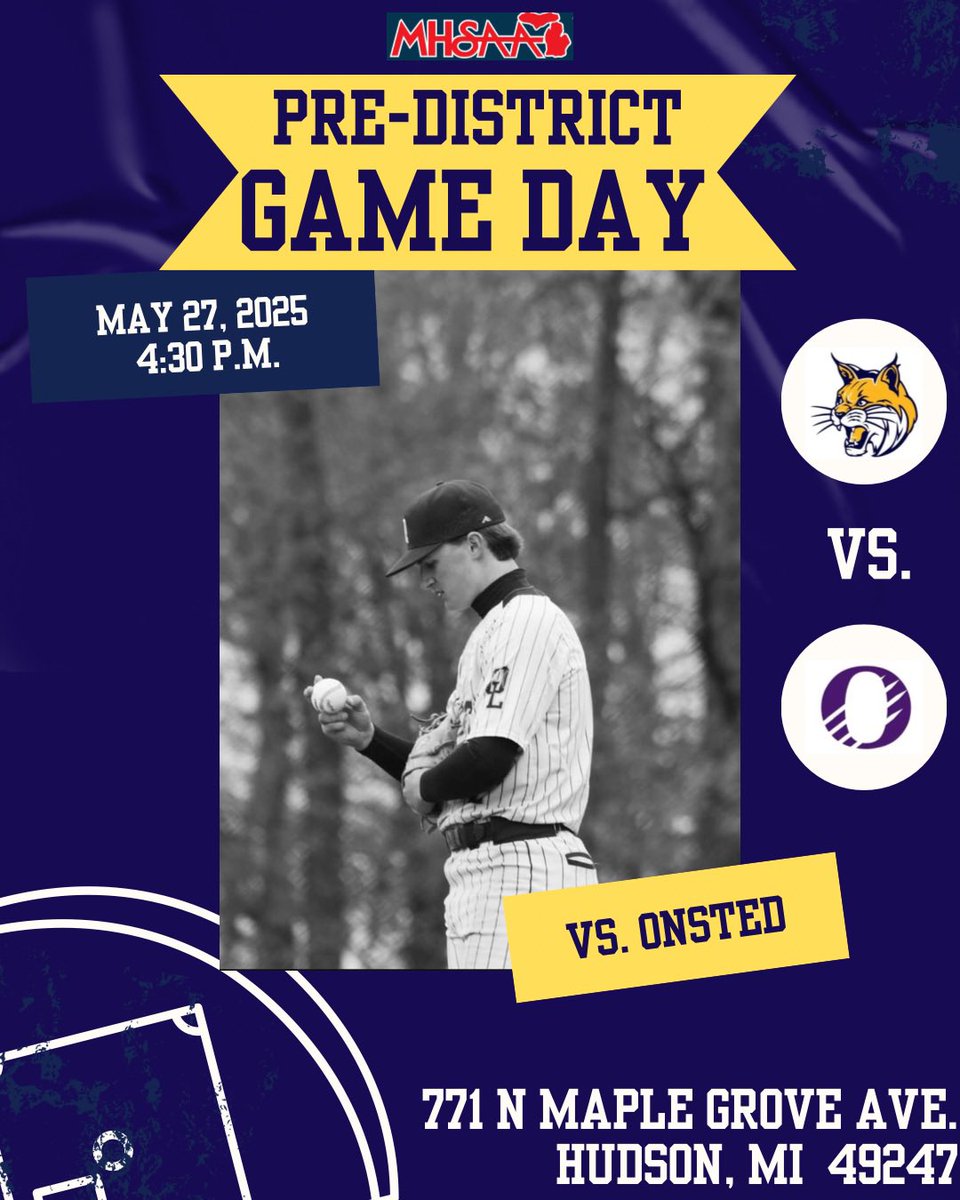 🚨PRE-DISTRICT GAME DAY🚨
🆚Onsted
📍Hudson Area High School
⏰4:30 P.M.