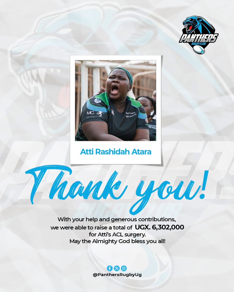 PanthersRugbyUg's tweet image. Our hearts are full. Because of your prayers, generosity, encouragement, and tireless sharing, Atti has checked in for her surgery—happening this Wednesday. You didn’t just support a campaign, you gave her hope. Please keep her in your prayers. Thank you.
#Panthersrugby