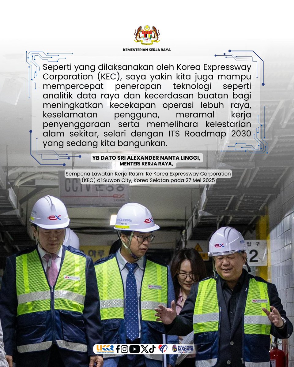 Menelusuri Inovasi Lebuh Raya Bersama Korea Expressway Corporation

Lawatan ini memberi ruang kepada KKR untuk meneliti amalan terbaik dalam penggunaan teknologi pintar oleh KEC, khususnya dalam pengurusan lebuh raya - YB DS <a href="/AlexNantaLinggi/">Alexander Nanta Linggi</a> 

#KKR
#MADANIBekerja