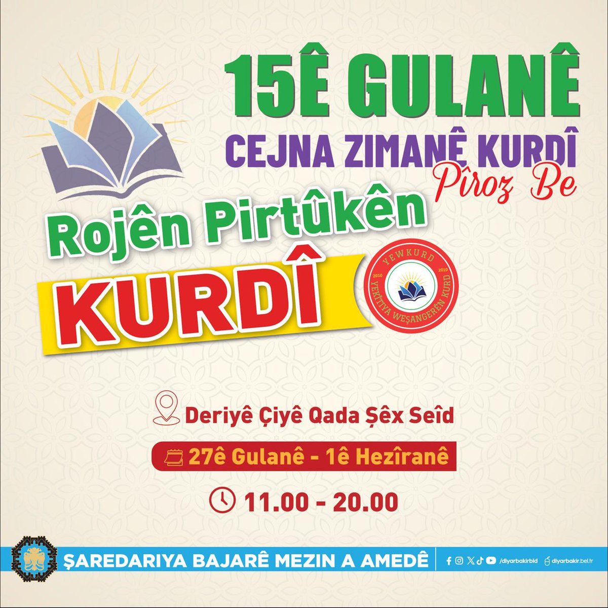 RosanLezgin's tweet photo. Bineyke erey bikewo zî, bi minasebetê '15ê Gulanî Roşanê Ziwanê Kurdî' Diyarbekir de 'Rojê Kitabanê Kurdî' dest pê kerd. Rojê Kitaban do mabeynê 27 gulan-1 hezîran, Berê Koyî de, Meydanê Şêx Seîdî de dewam bikero. Standê Weşanxaneyê Roşna uca yo... https://t.co/XRb0zxbybA