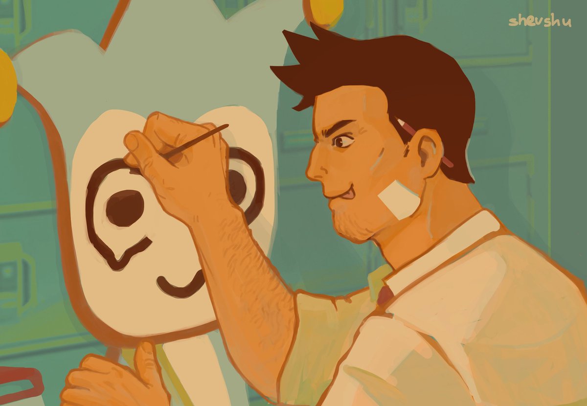 Ekshev's tweet photo. Shh, he's working🤫
#AceAttorney #Gumshoe https://t.co/j23jflt5KS