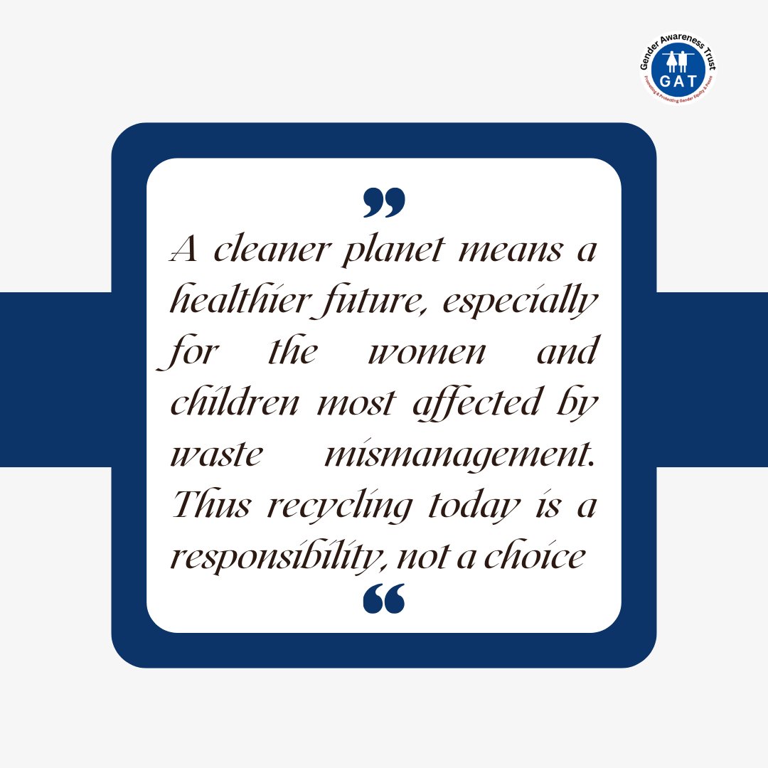 Most times the burden of poor waste management often falls on women and children and this not supposed to be so. 

Recycling is not just about protecting the environment, it's about protecting lives. It’s no longer a choice; it’s a shared responsibility.

#GAT #RecyclingMatters