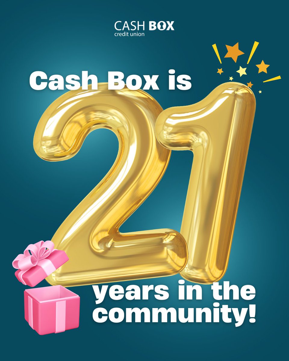 CashBoxTameside's tweet image. Cash Box Credit Union is 21 today!🎂

We're proud to have supported the people of Tameside for over two decades, helping our community save, borrow, and thrive together🎉 

Thank you to everyone for being part of our journey💚
