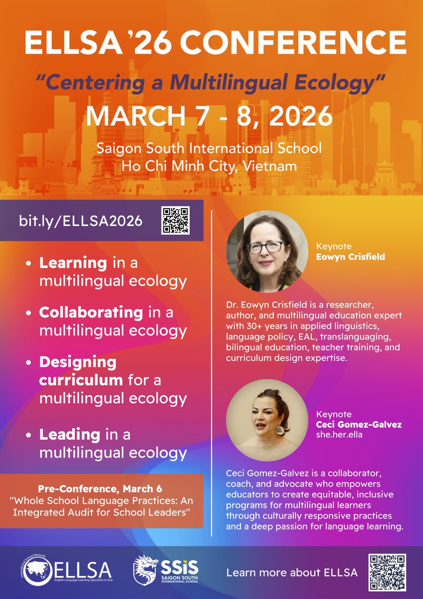 It’s official! The march to #ELLSA2026 "Centering a Multilingual Ecology" has begun! Find out more at the conference website: bit.ly/ELLSA2026
