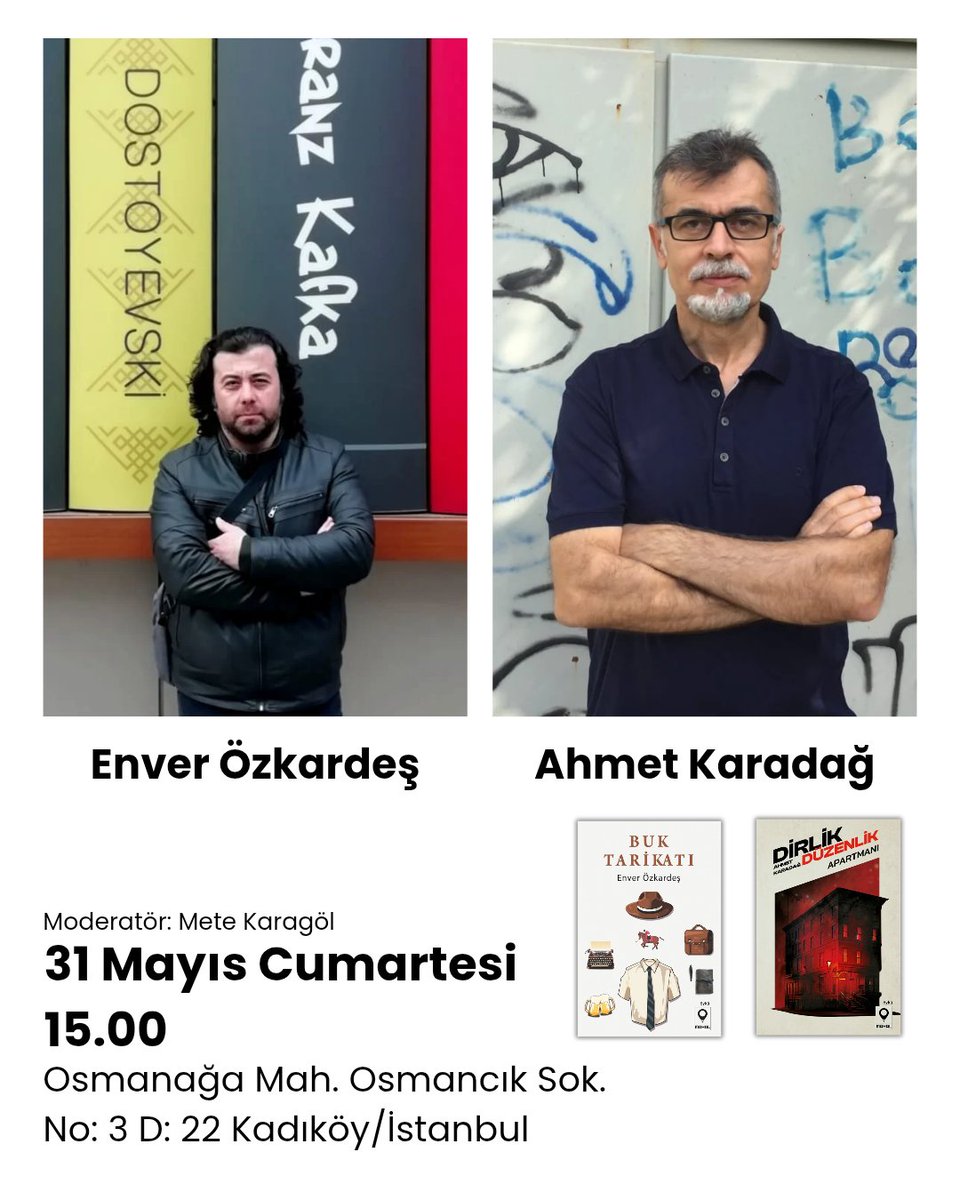Mayıs ayının son etkinlikleri için bu hafta sonu ofisimizde buluşuyoruz... Saat 14'te Ahmet Utku Çetinkaya ve Dilan Özdemir; 15'te ise Ahmet Karadağ ve Enver Özkardeş okurlarıyla bir araya geliyor, kitaplar üzerine sohbet ediyorlar. Bu harika iki etkinliği kaçırmayın...