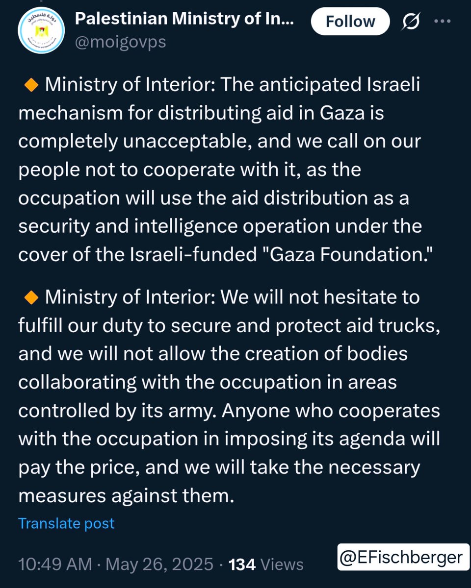 Hamas warnt Menschen in Gaza offiziell, Lebensmittel aus israelischen Hilfslieferungen anzunehmen.

Mal in einfachen Worten für Medien
und Linke: Hamas droht, Menschen zu töten, wenn sie sich von Israel helfen lassen – und niemanden interessiert es. Hat Antisemitismus gewonnen?