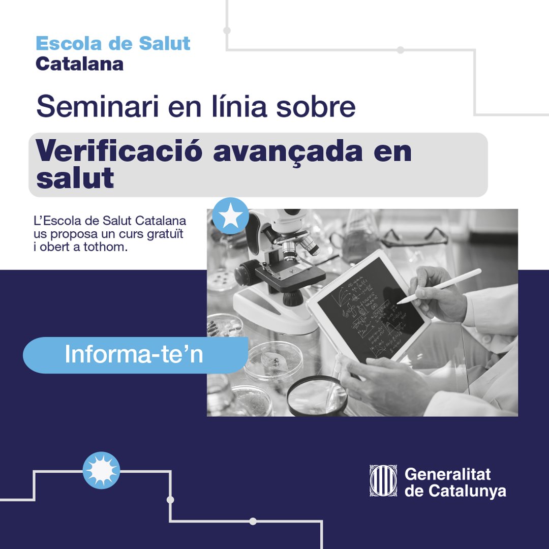 🗣 Saps diferenciar informacions científiques de qualitat d’altres sense evidències, enganyoses o directament falses?

Apunta't al seminari en línia Verificació avançada en salut de l'Escola de salut.

📅 3 de juny

Inscripcions 👉 gen.cat/3Z1rf1y