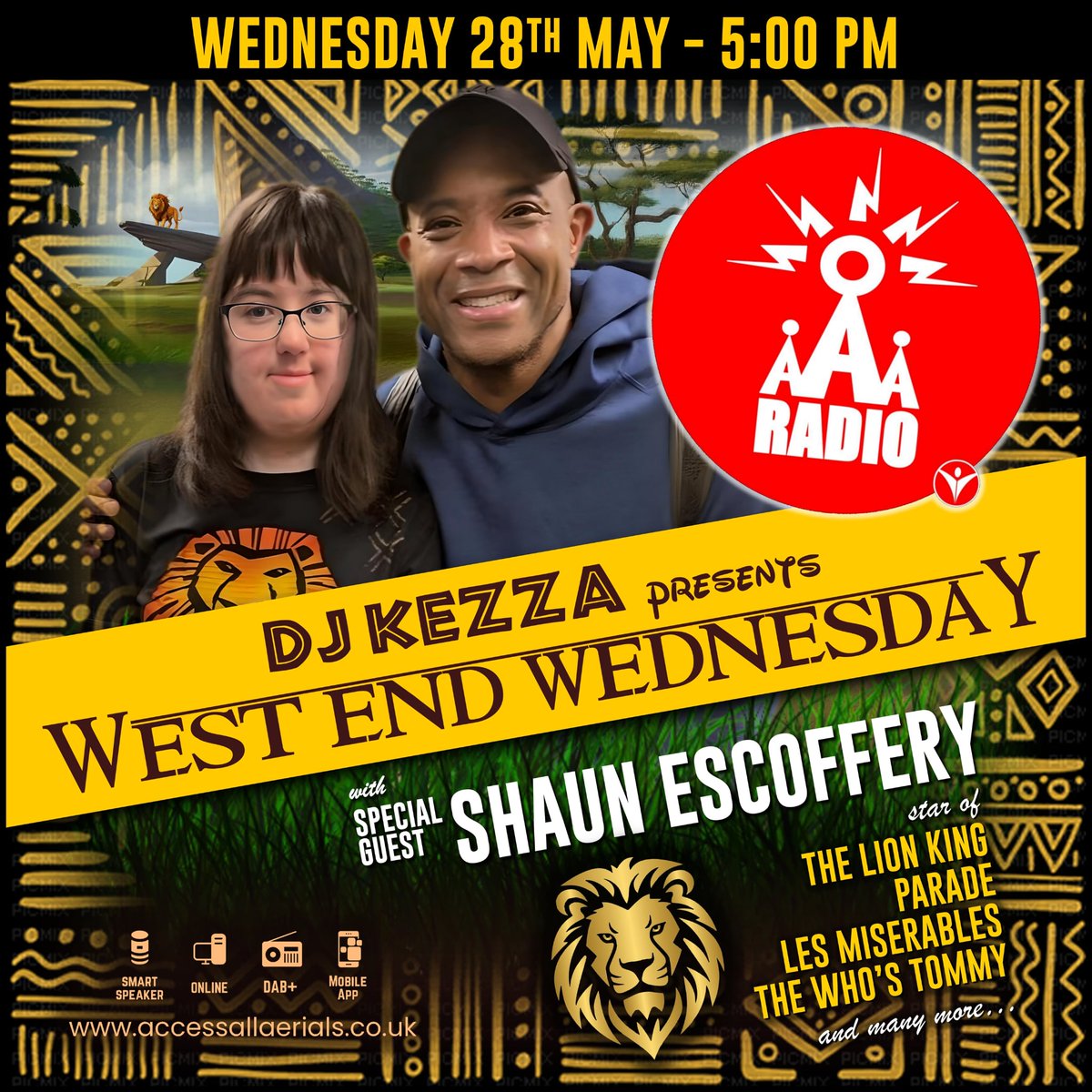 djkezza_dj's tweet photo. This week's "WEST END WEDNESDAY" I pop a Q&amp;A to @ShaunEscoffery MUFASA @TheLionKing &amp; tunes from this successful Worldwide Disney Musical &amp; others! 🦁👑
#LionKing #Disney #Theatre #Musicals #WestEnd #Broadway #Theater #Mufasa #shaunescoffery #Lionkingmusical #Cast #circleoflife https://t.co/rmQmoucYMu