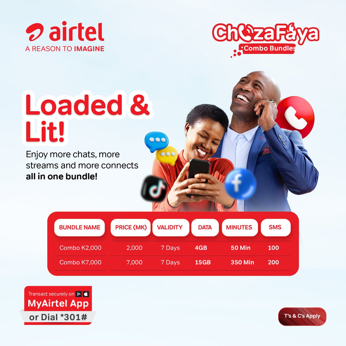Airtel Malawi Plc (@airtelmalawiplc) on Twitter photo ๐๐ต๐ฒ๐๐ฎ๐๐ฎ๐๐ฎ ๐ฏ๐๐ป๐ฑ๐น๐ฒ๐ ๐ท๐๐๐ ๐ด๐ผ๐ ๐๐ข๐๐๐๐ ๐ฎ๐ป๐ฑ ๐๐๐ง!โ๐ฅ
โ
Get a weekly pack and enjoy more chats, more internet and more connections. Use ๐ ๐๐๐ถ๐ฟ๐๐ฒ๐น๐๐ฝ๐ฝ ๐ผ๐ฟ ๐๐ถ๐ฎ๐น *๐ฏ๐ฌ๐ญ# (๐๐ฒ๐น๐ฒ๐ฐ๐ ๐ฒ) to get a deal you canโt afford to miss.โ
#Airtel ๐๐ต๐ฒ๐๐ฎ๐๐ฎ๐๐ฎ ๐ฏ๐๐ป๐ฑ๐น๐ฒ๐ ๐ท๐๐๐ ๐ด๐ผ๐ ๐๐ข๐๐๐๐ ๐ฎ๐ป๐ฑ ๐๐๐ง!โ๐ฅ
โ
Get a weekly pack and enjoy more chats, more internet and more connections. Use ๐ ๐๐๐ถ๐ฟ๐๐ฒ๐น๐๐ฝ๐ฝ ๐ผ๐ฟ ๐๐ถ๐ฎ๐น *๐ฏ๐ฌ๐ญ# (๐๐ฒ๐น๐ฒ๐ฐ๐ ๐ฒ) to get a deal you canโt afford to miss.โ
#Airtel