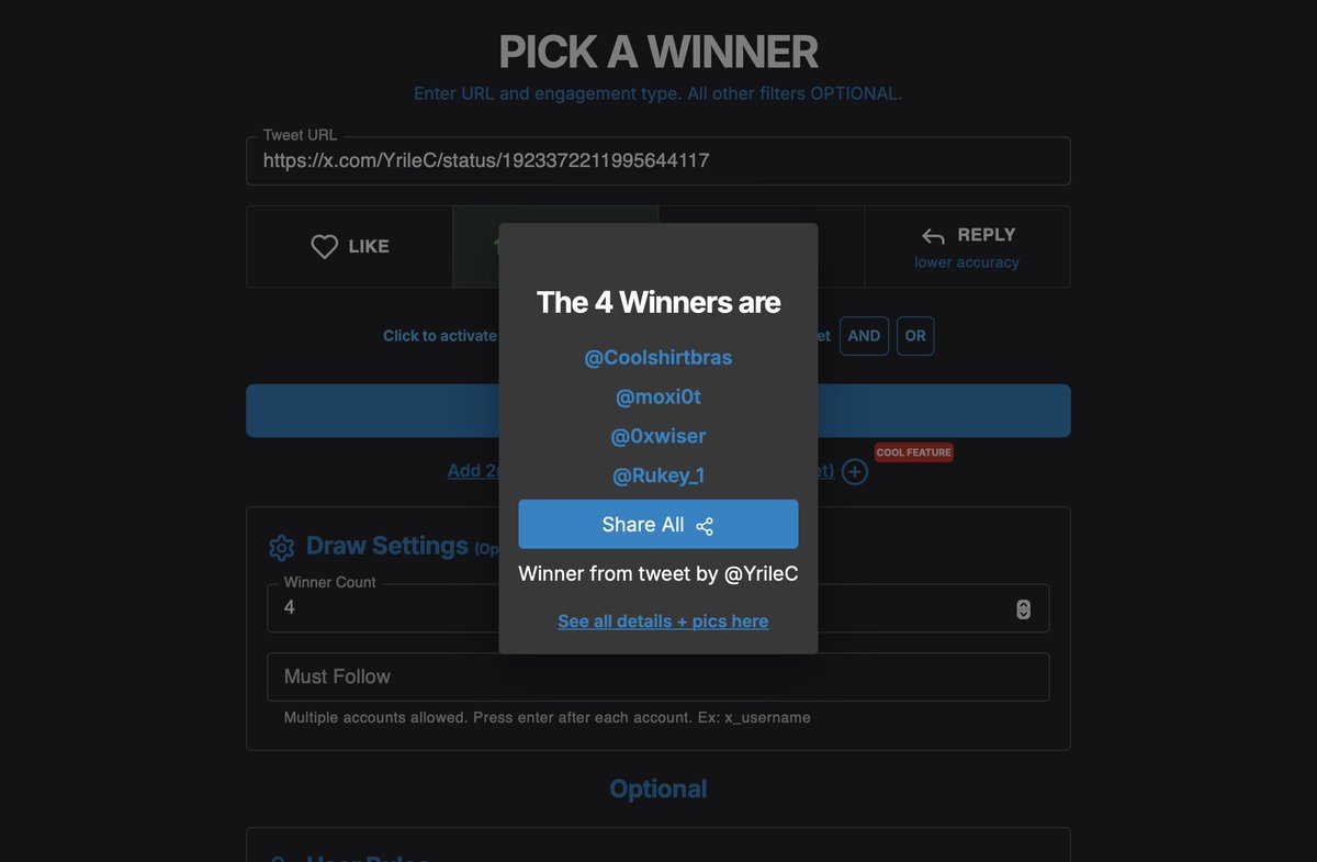 Avec un peu de retard, voici les 4 gagnants du petit Giveway Sui.

<a href="/Coolshirtbras/">Coolshirtbras 🐷​</a> 
<a href="/moxi0t/">Esra 🔺</a> 
<a href="/0xwiser/">Alex</a> 
<a href="/Rukey_1/">Rukey</a> 

Bravo à vous, vous allez être contacté en privé dans les jours qui viennent :)
