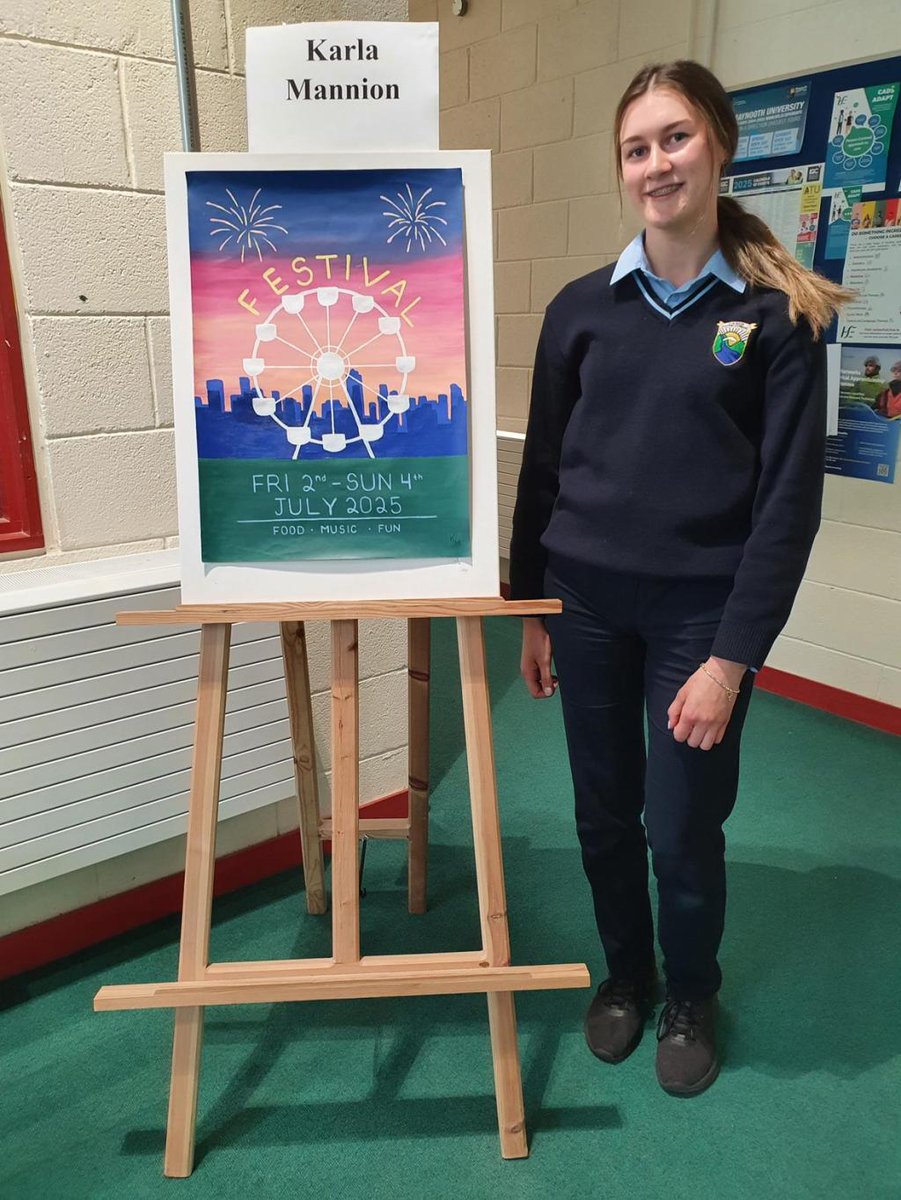 Congratulations to Karla Mannion in 5th Year for winning the Poster Design class competition and being named Artist of the Month! Karla’s poster, painted with acrylics on card paper, was based on the theme ‘Festival’ and showcased her exceptional creativity and talent.