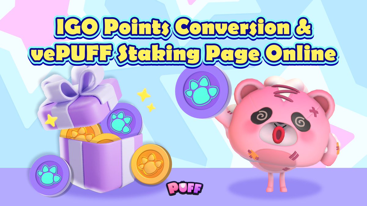 📢 The #Puffverse official website is updated w/ the IGO Point Conversion &amp; vePUFF Staking pages loading to be live!!
💻 puffverse.pro/token

💡 Conversion &amp; staking will ONLY be available after TGE at 12:00 PM UTC TODAY

Get ready w/ your Puff power to go full throttle!!