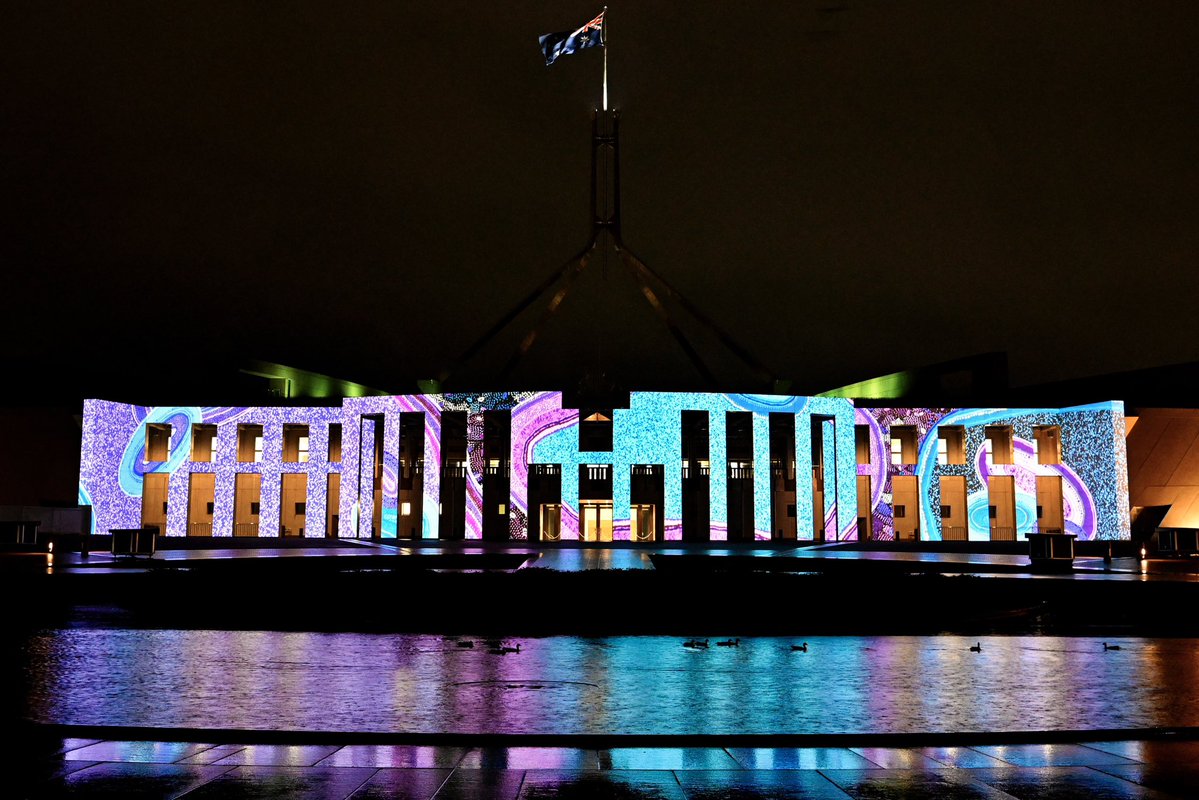 Milton Dick (@miltondickmp) on Twitter photo For the next three nights, the façade of <a href="/ParlHouseCBR/">Parliament House Canberra</a> will be illuminated for #NationalReconciliationWeek, with a representation of ‘Michelle’s Tjala Dreaming (Honey Ant)’, a 2023 artwork by Pitjantjatjara artist Michelle Lewis. For the next three nights, the façade of <a href="/ParlHouseCBR/">Parliament House Canberra</a> will be illuminated for #NationalReconciliationWeek, with a representation of ‘Michelle’s Tjala Dreaming (Honey Ant)’, a 2023 artwork by Pitjantjatjara artist Michelle Lewis.