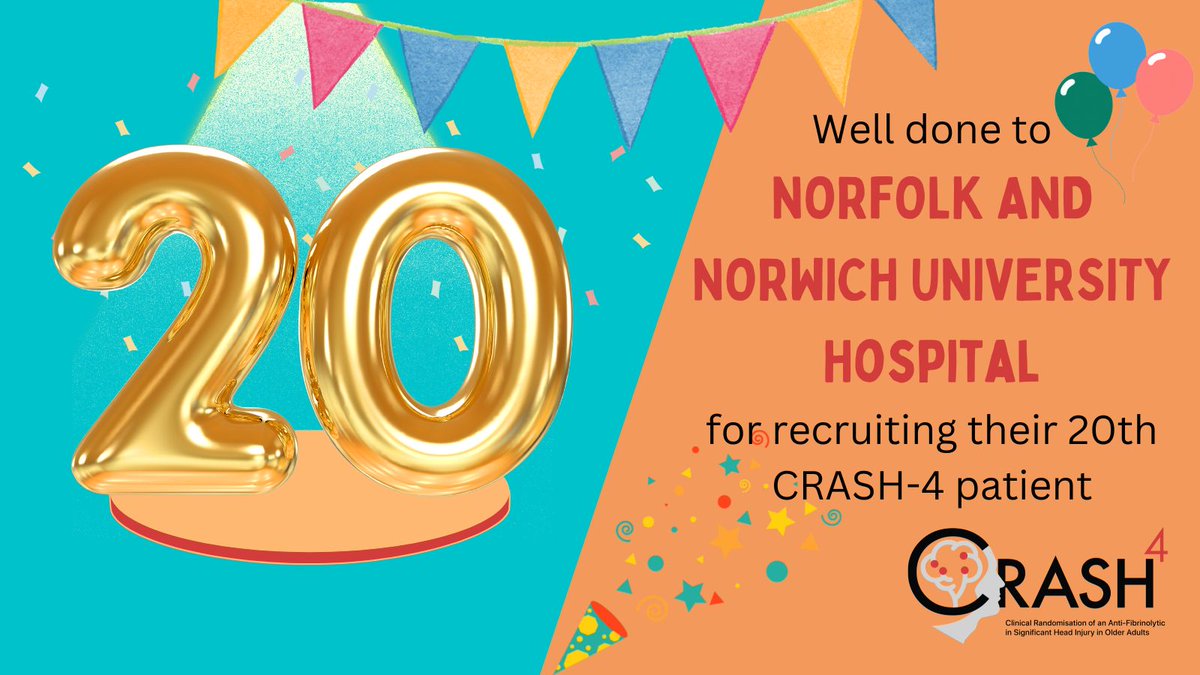 Clinical Trials Unit - Global Health Trials Group (@ctu_lshtm) on Twitter photo 🎉 Huge congratulations to the team at <a href="/NNUH/">Norfolk and Norwich University Hospitals</a> for recruiting 20 patients to the #CRASH4trial! Thank you for your ongoing commitment and brilliant work on the study. Here's to the next 20! 💪 #TXA 🎉 Huge congratulations to the team at <a href="/NNUH/">Norfolk and Norwich University Hospitals</a> for recruiting 20 patients to the #CRASH4trial! Thank you for your ongoing commitment and brilliant work on the study. Here's to the next 20! 💪 #TXA