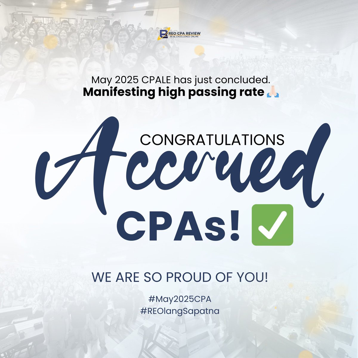 Congratulations on finishing one of the most difficult board exams in the country! Making it this far is already an achievement.
𝙋𝙧𝙤𝙪𝙙 𝙠𝙖𝙢𝙞 𝙨𝙖’𝙮𝙤 𝘾𝙋𝘼! ✅

#May2025CPA