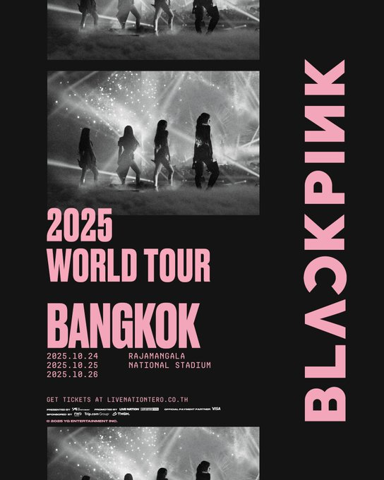 LinWrah7794's tweet photo. #BLACKPINK World Tour ที่ไทย 🇹🇭

- วันที่ 24-26 ต.ค. 2025
- สถานที่: ราชมังคลากีฬาสถาน
- กดบัตรรอบพรีเซลล์: 10-12 มิ.ย.
- กดบัตรรอบทั่วไป: 13 มิ.ย.
- ผู้จัด: Live Nation

#DEADLINE_IN_BANGKOK https://t.co/jdK3ssmYC5