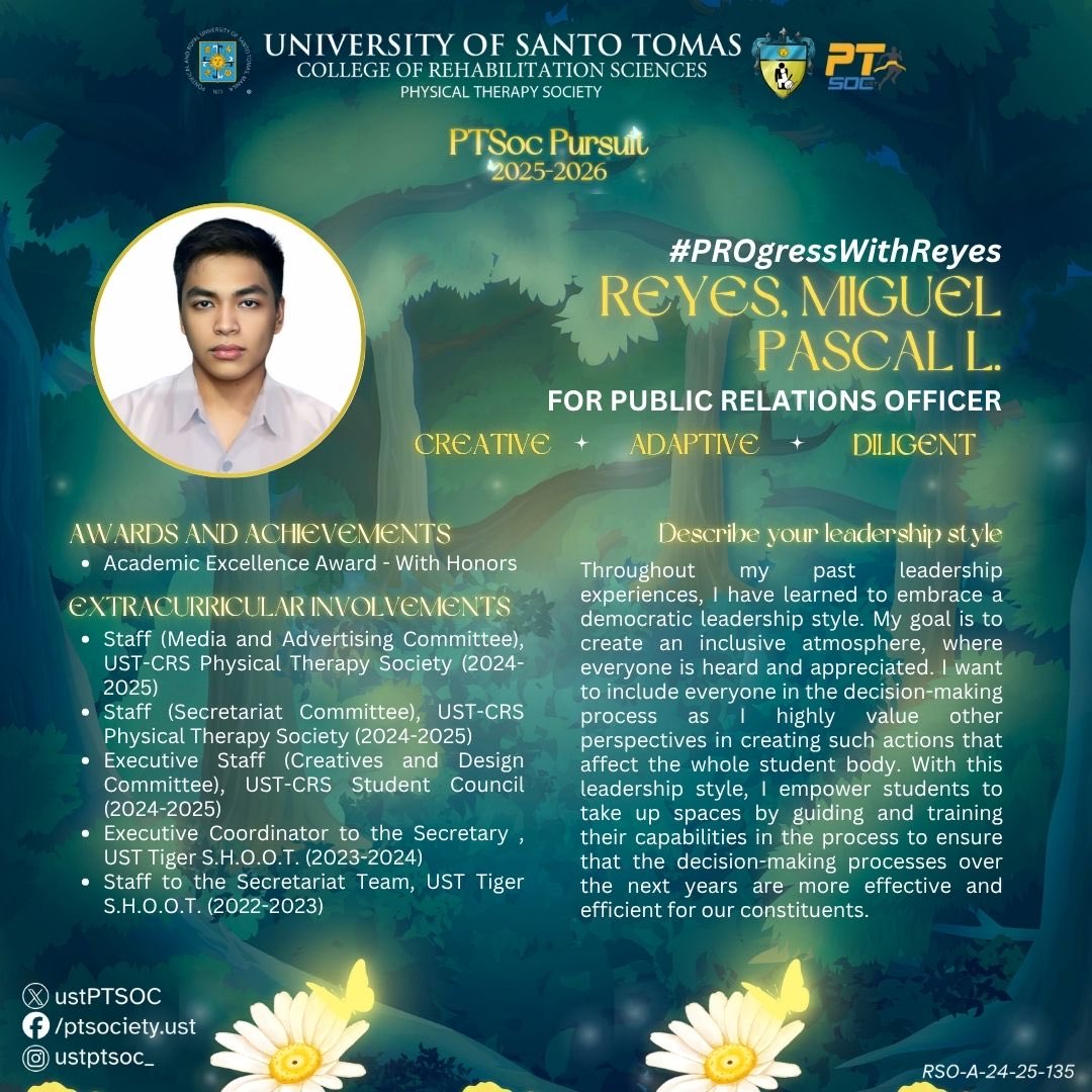 ustPTSOC's tweet photo. ... and again! 📣

☀️ Heads up PTFam, the candidates for the incoming Executive Board Members are here! 🌲

🧙‍♀️ Read up on our candidates and get ready for the special elections to be held tomorrow (May 28, 2025)! 🍃 https://t.co/aJcxUYMt8K