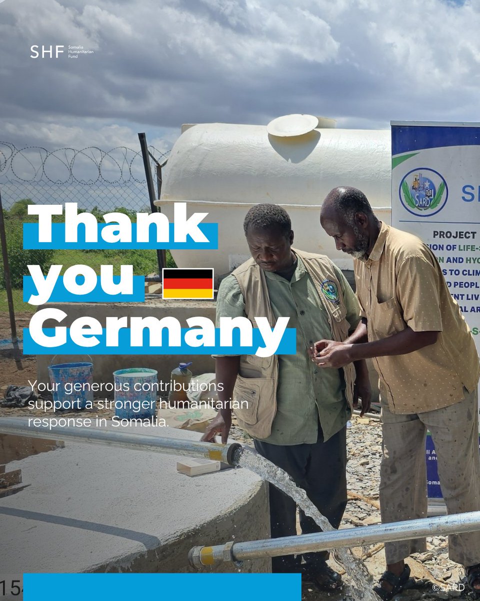 Somalia Humanitarian Fund (@shf_somalia) on Twitter photo 🇩🇪 Danke, Germany, for your generous $1.04M contribution to @SHF_Somalia!
With nearly 80% of our funding going to local NGOs last year and $8M invested in #AnticipatoryAction, you're backing a faster, smarter, and more local humanitarian response. 🙌🏾
<a href="/GermanyinSOM/">GermanyinSomalia</a> 🇩🇪 Danke, Germany, for your generous $1.04M contribution to @SHF_Somalia!
With nearly 80% of our funding going to local NGOs last year and $8M invested in #AnticipatoryAction, you're backing a faster, smarter, and more local humanitarian response. 🙌🏾
<a href="/GermanyinSOM/">GermanyinSomalia</a>