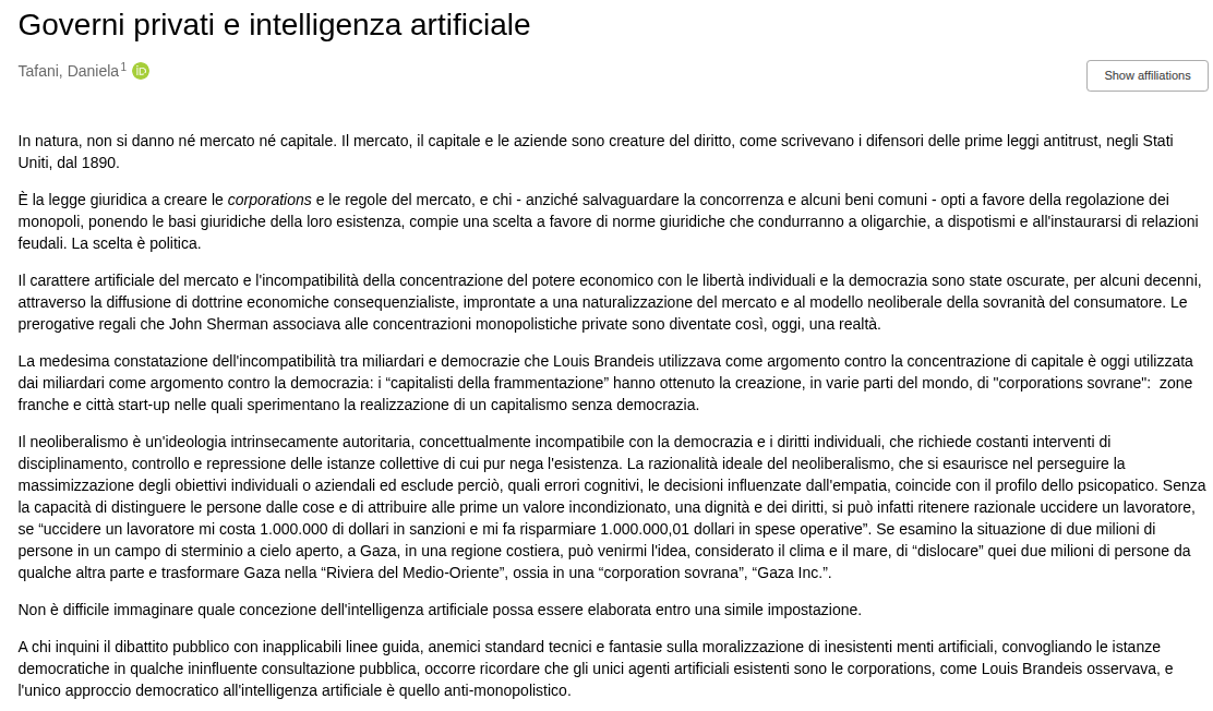 DanielaTafani's tweet image. Ho reso disponibile il preprint di un mio articolo su Governi privati e intelligenza artificiale:
@marioricciard18 @MariuzzoAndrea @PontiBenedetto @demartin @AlbertoBagnai @RossellaLatempa @FedericaCappe17 @mario_gug @GCerrinaFeroni @albertobaccini
zenodo.org/records/155220…