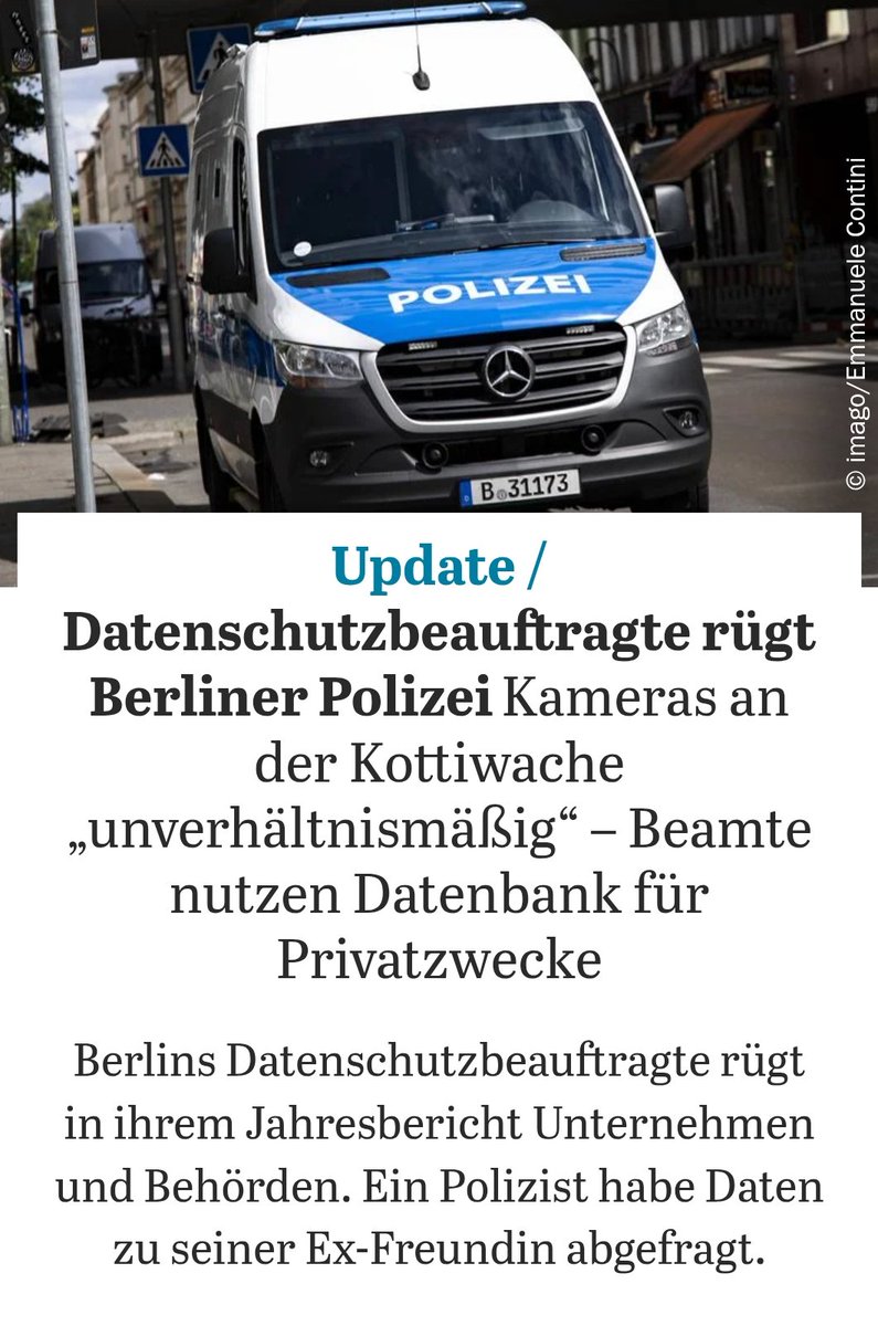 ❌Illegale Videoüberwachung am Kotti
❌rechtswidrige KI-Gesichtserkennung
❌verbotene Abfragen in Polizeidatenbank

Das rügt die Berliner Datenschutzbeauftragte rügt Polizei und Staatsanwaltschaft. Wer wundert sich dann noch über mangelndes Vertrauen in die Sicherheitsbehörden?