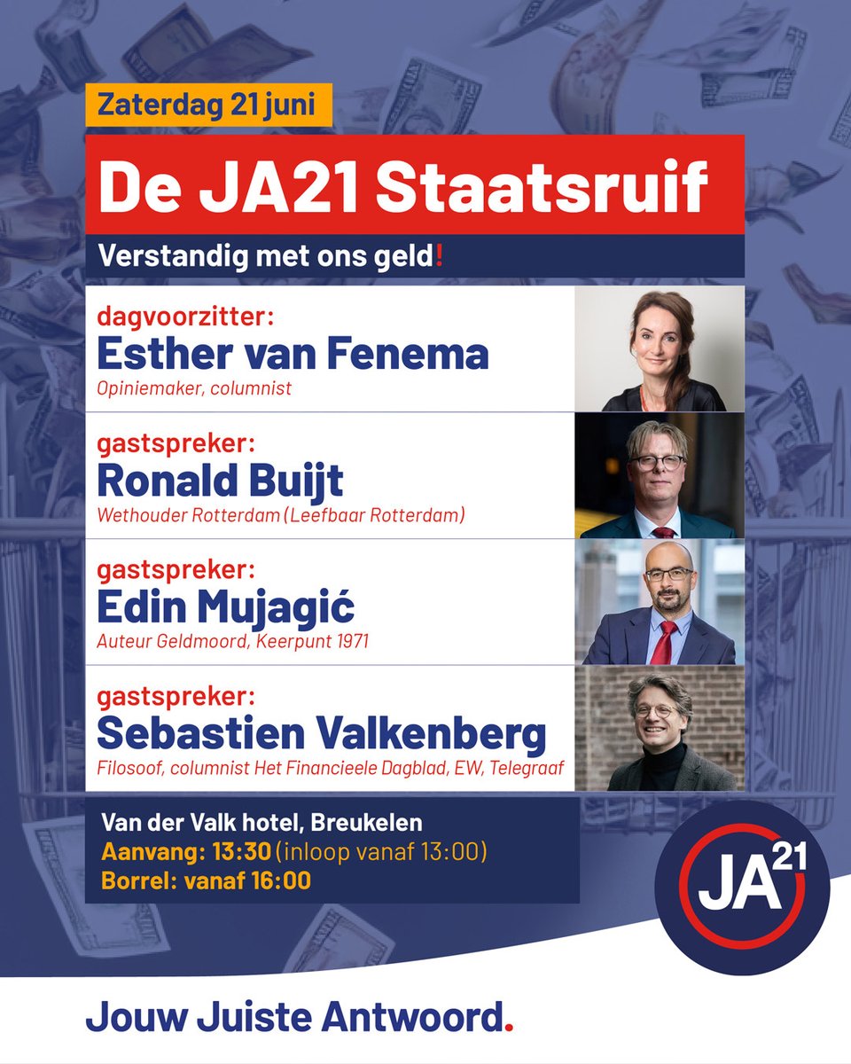 Moet Nederland een eigen DOGE oprichten? En hoe maken we de overheid efficiënter?

Overheidsverspilling, ambtenarenmacht en kerntaken – op 21 juni duiken we erin tijdens de JA21 Staatsruif. Met interessante sprekers en stevige discussie!

Kom ook! 👉 loom.ly/rn-rqc0