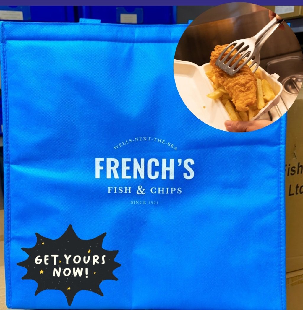 Have you seen our new French's thermal bag?

This will keep your fish &amp; chips piping hot if you are off for a beach picnic or lunch in the park.

We have them for sale in the shop for only £3.99, so pick one up on your next visit 🛍

frenchs.co.uk