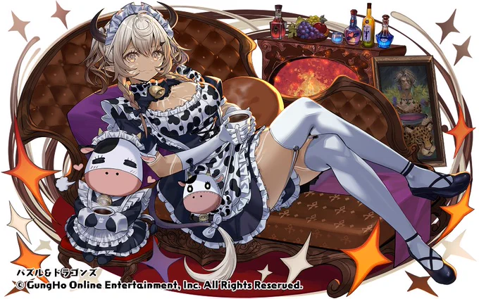 パズドラにてメイドネレ、メイドペルセポネ、メイドヘラ&執事ゼウス、メイドカルーアミルクを描かせて頂きました。よろしくでやんす。仕事サボってラクガキした甲斐があったというものよ 
