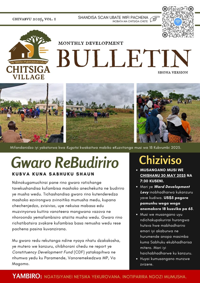 ChitsigaFarm's tweet photo. In our village, this is how information is shared. Each of the 45 households gets this monthly bulletin in print delivered to their doorstep and explained to them. The bulletin serves as a notice for the monthly village assembly. Our village affairs are conducted transparently. https://t.co/CYlif1dMNL