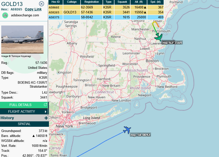 SirListenalot's tweet photo. #KC135's #AE066E #AE0265 #GOLD12-13 out of Pease will take "SW" #F16's #TABOR11-16 across the pond to Morón https://t.co/fNgMq8JHYw