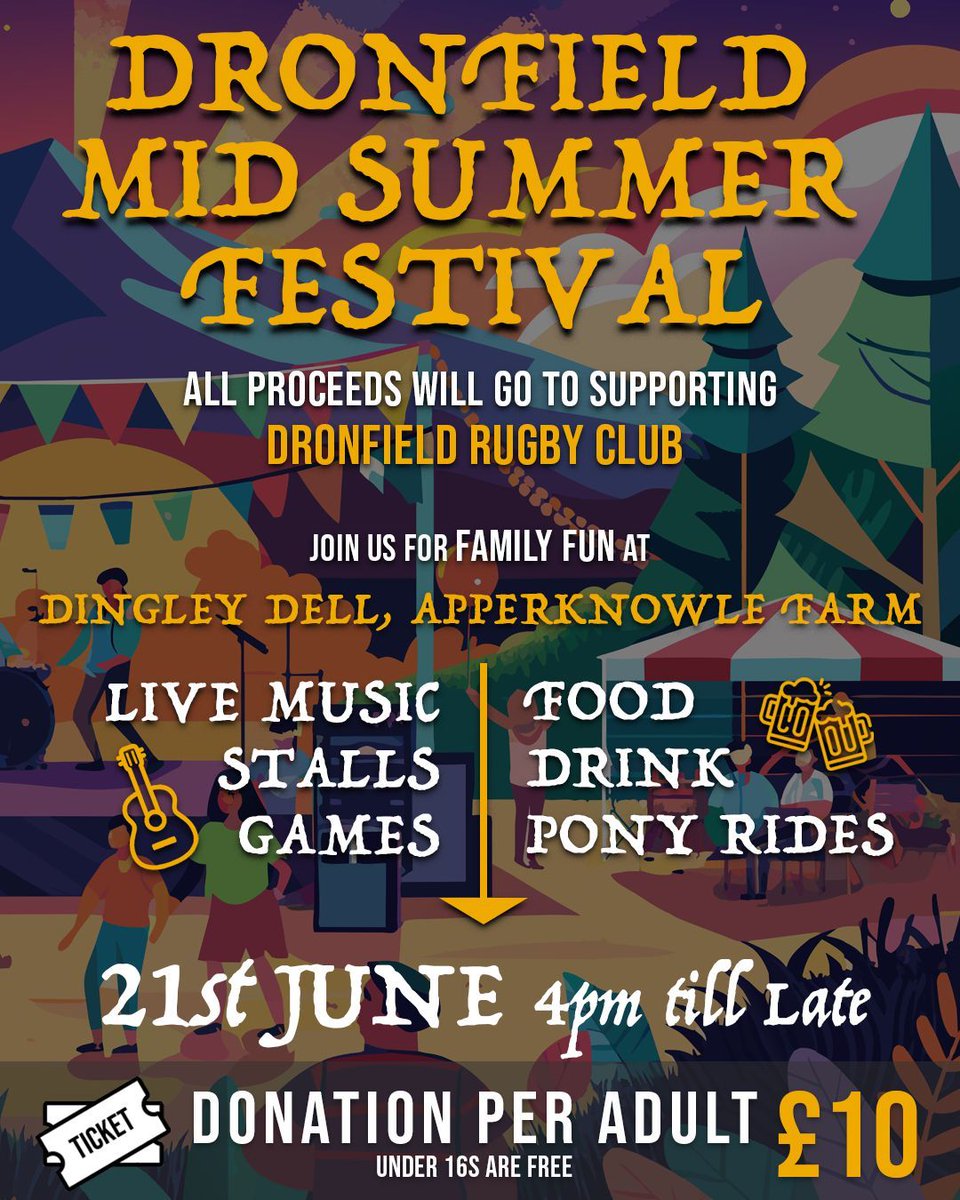 🔴⚫️ MID SUMMER FESTIVAL Join us at the beautiful grounds of Dingly Dell for an afternoon and evening of music, food, drinks, and good vibes! Whether you're coming solo or with friends and family, this event will be a blast. Reserve your spot via dronfieldrugby.co.uk/midsummer-fest… .