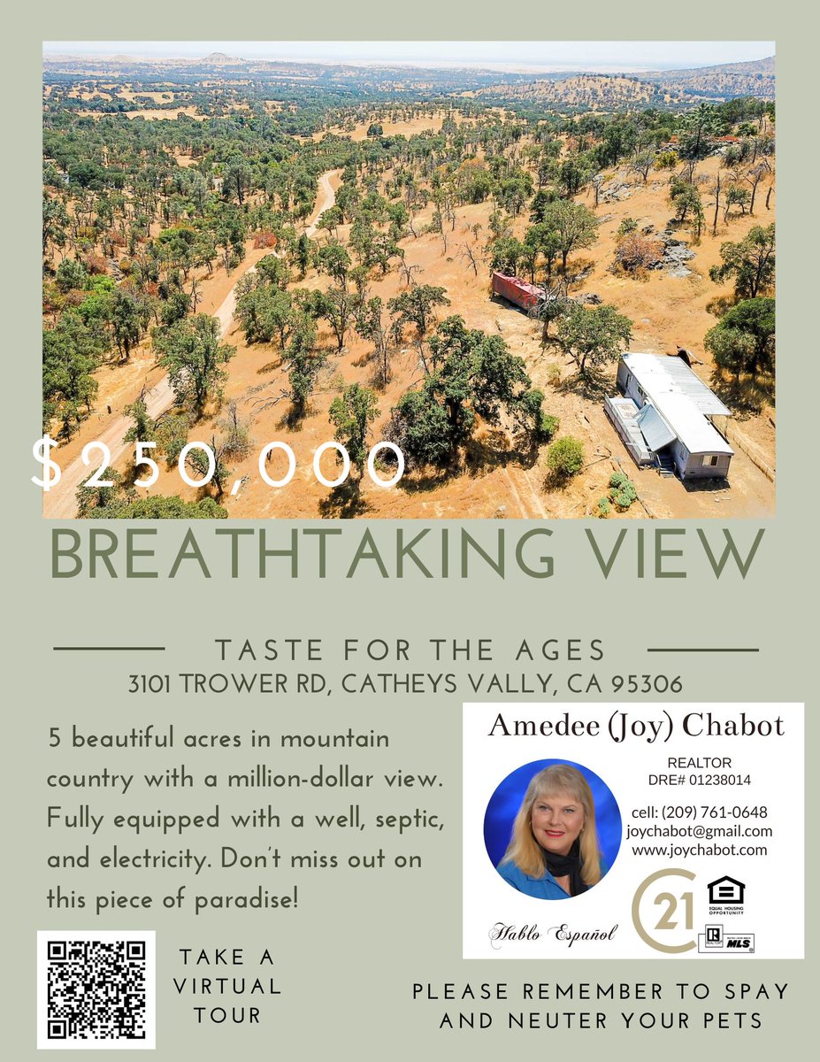 ChabotAmedee's tweet photo. Discover your ideal country retreat on this stunning 5-acre property in Catheys Valley, California. Contact me today for more details on how to make this million-dollar view yours! https://t.co/7TjCC5unUt #joychabot #forsale #catheysvalley #joyofrealestate https://t.co/b6eDE4dsML