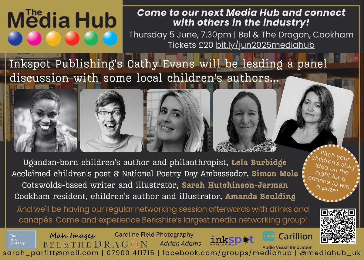Beyond excited! 🤩 Do you work in the #media &amp; live in Berks? There are only 9 days to go until our next <a href="/MediaHub_UK/">Sarah P and Sarah R</a> with <a href="/Inkspotpub/">Inkspot Publishing</a>  <a href="/belanddragon/">Bel & The Dragon</a> @Cookham. Do register now! <a href="/MaidenheadAds/">MaidenheadAdvertiser</a> <a href="/BBCBerkshire/">BBC Berkshire</a> <a href="/mediaguardian/">Media Guardian</a> <a href="/marlowbookshop/">The Marlow Bookshop</a> <a href="/Waterstones/">Waterstones</a> <a href="/bbcwritersroom/">BBC Writers</a> <a href="/nordenfarm/">Norden Farm</a>