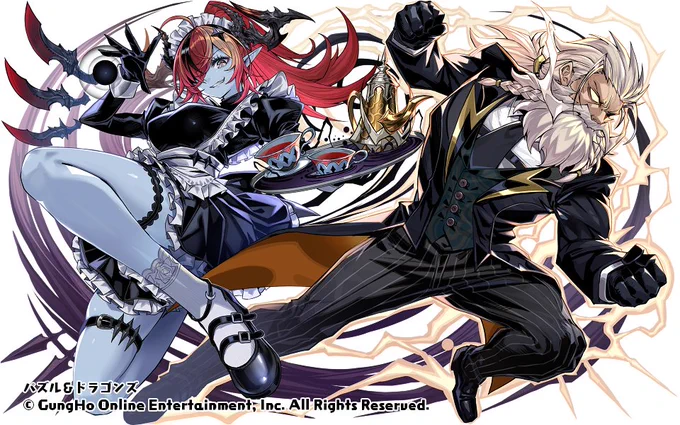 パズドラにてメイドネレ、メイドペルセポネ、メイドヘラ&執事ゼウス、メイドカルーアミルクを描かせて頂きました。よろしくでやんす。仕事サボってラクガキした甲斐があったというものよ 