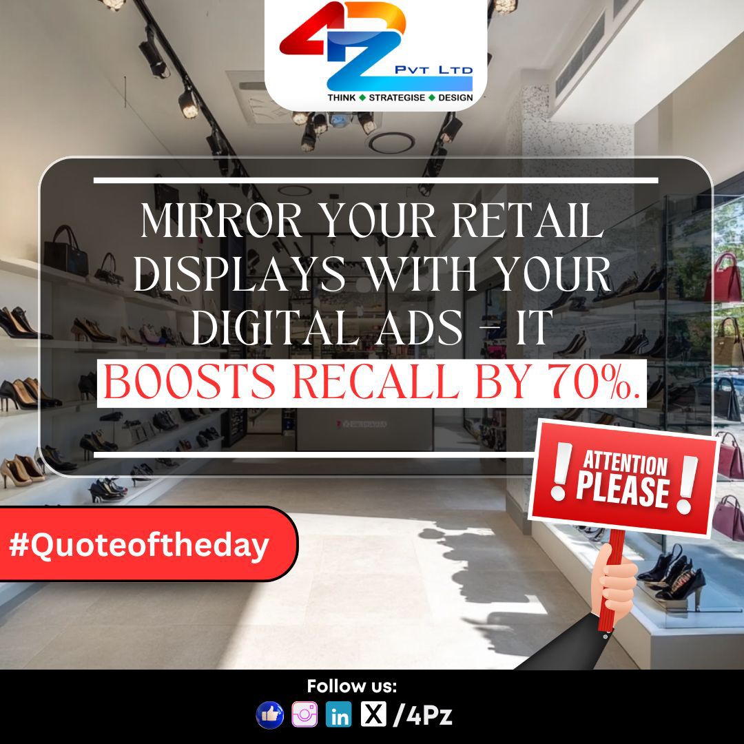 4Pz_in's tweet photo. 👉🏻Want 70% more brand recall?
Mirror your retail displays with your digital ads — it’s a simple move with powerful results.
It’s not just about being seen — it’s about being remembered.
Let your offline and online presence speak the same brand language.
#Quicktipoftheday https://t.co/vAMtQXjeI4