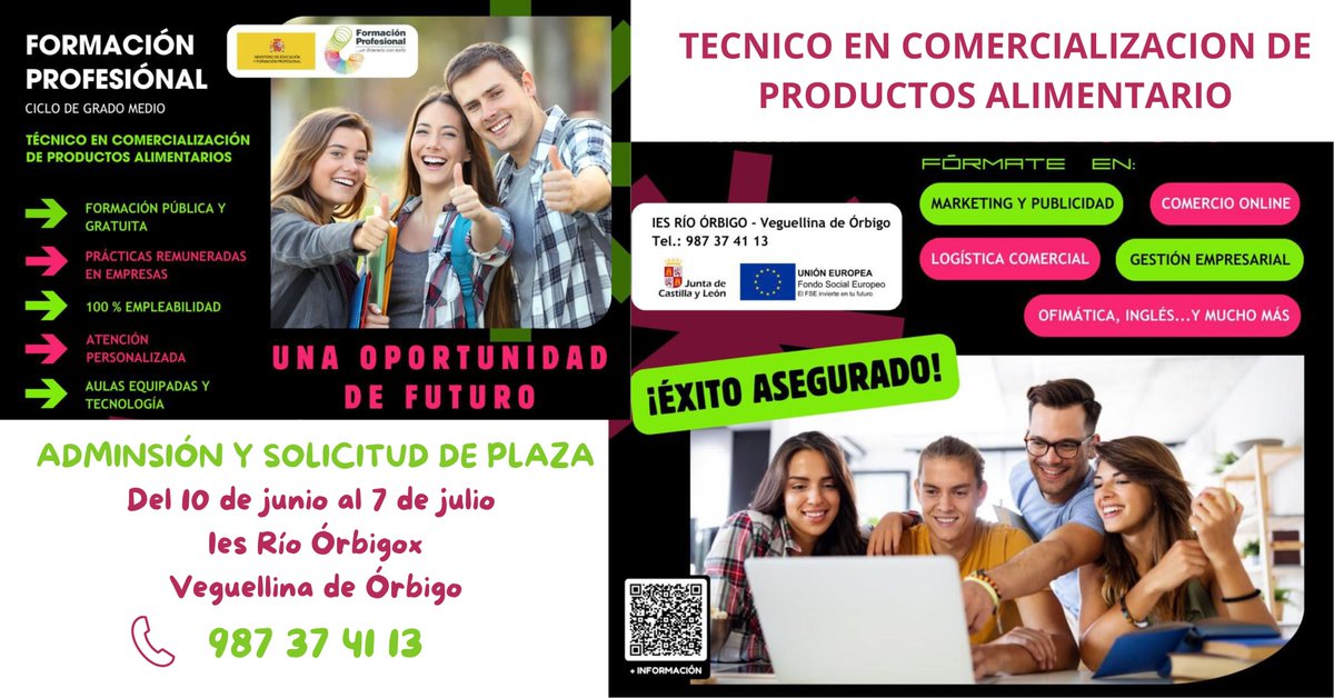 🎓¡Fórmate como Técnico en Comercialización de Productos Alimentarios! 🍇🥖🛒
Una #FP con futuro y salida laboral 💼
📍<a href="/IES_RIO_ORBIGO/">IES "RÍO ÓRBIGO"</a> Veguellina de Órbigo
📞 987 374 113
🗓️ Matrícula del 10 de junio al 7 de julio de 2025
#FPdual #FormaciónProfesional #TécnicoAlimentario