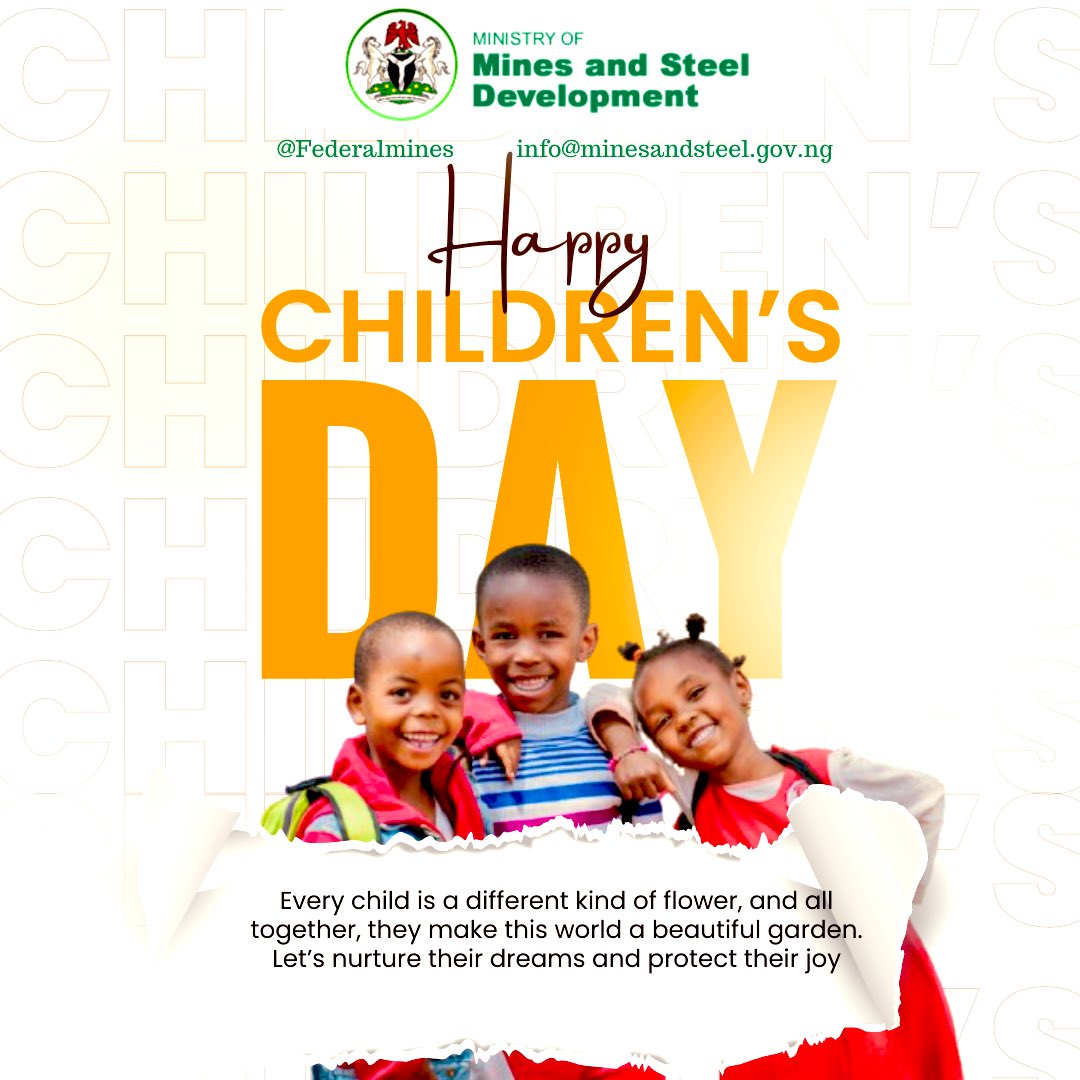 Federal Ministry of Mines and Steel Development (@federalmines) on Twitter photo Children are the world’s most valuable resource and its best hope for the future. Let’s fill their hearts with love and their lives with possibilities, the future is bright. 
Happy Children’s Day! Children are the world’s most valuable resource and its best hope for the future. Let’s fill their hearts with love and their lives with possibilities, the future is bright. 
Happy Children’s Day!