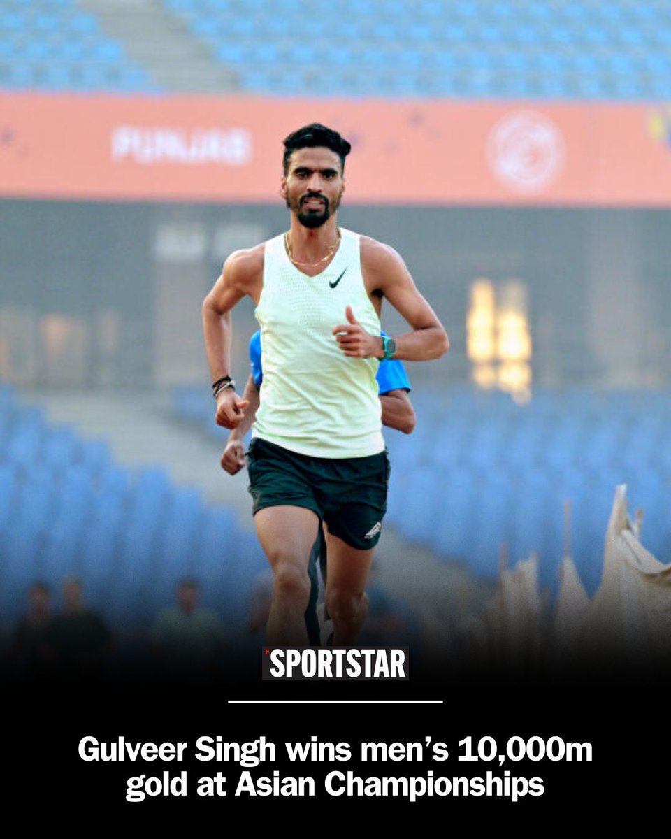 Sportstar (@sportstarweb) on Twitter photo 🚨ꜰɪʀꜱᴛ ɢᴏʟᴅ ᴍᴇᴅᴀʟ ꜰᴏʀ ɪɴᴅɪᴀ🚨
National Record-holder Gulveer Singh wins the men's 10,000m event at the Asian Athletics Championships in Gumi, Korea
Live Updates from Day 1 ⬇️
bit.ly/43hH7iY
📸 - <a href="/shashiskashyap/">Shashi Shekhar Kashyap</a> 🚨ꜰɪʀꜱᴛ ɢᴏʟᴅ ᴍᴇᴅᴀʟ ꜰᴏʀ ɪɴᴅɪᴀ🚨
National Record-holder Gulveer Singh wins the men's 10,000m event at the Asian Athletics Championships in Gumi, Korea
Live Updates from Day 1 ⬇️
bit.ly/43hH7iY
📸 - <a href="/shashiskashyap/">Shashi Shekhar Kashyap</a>