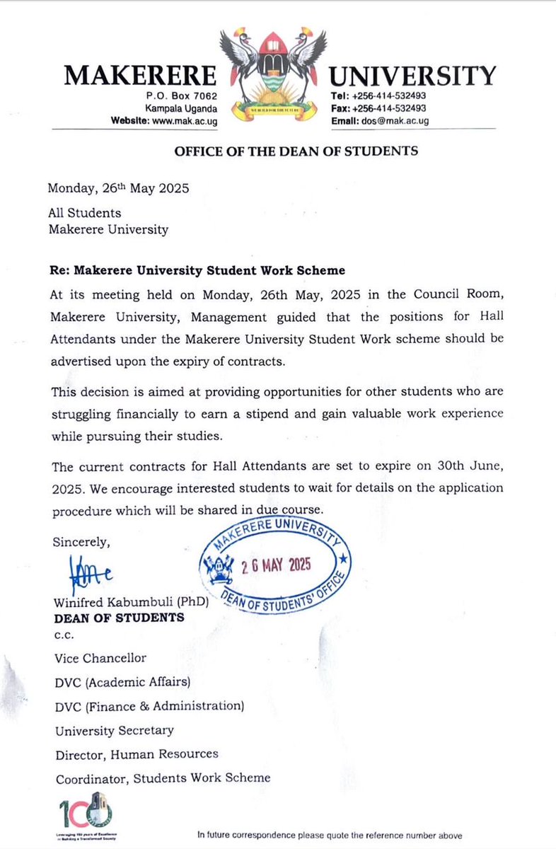 DOS_Makerere's tweet image. Dear @Makerere students, here is an opportunity to earn and also gain work experience while at campus. The @MakerereNews Student Work Scheme is for you, take full advantage of it.
Finer information will be shared in due time. @MakGuild @WinnieKab