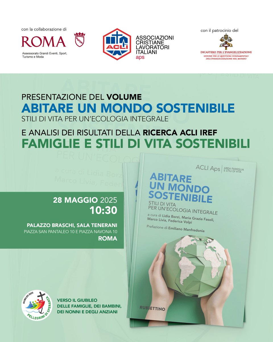 ⏰Domani, 28 maggio a Roma, verrà presentato il volume “Abitare un mondo sostenibile. Stili di vita per un’ecologia integrale”, a cura delle ACLI con i risultati della ricerca IREF dal titolo “Famiglie e stili di vita sostenibili”.

⭕Il programma ➡bit.ly/45qotqu