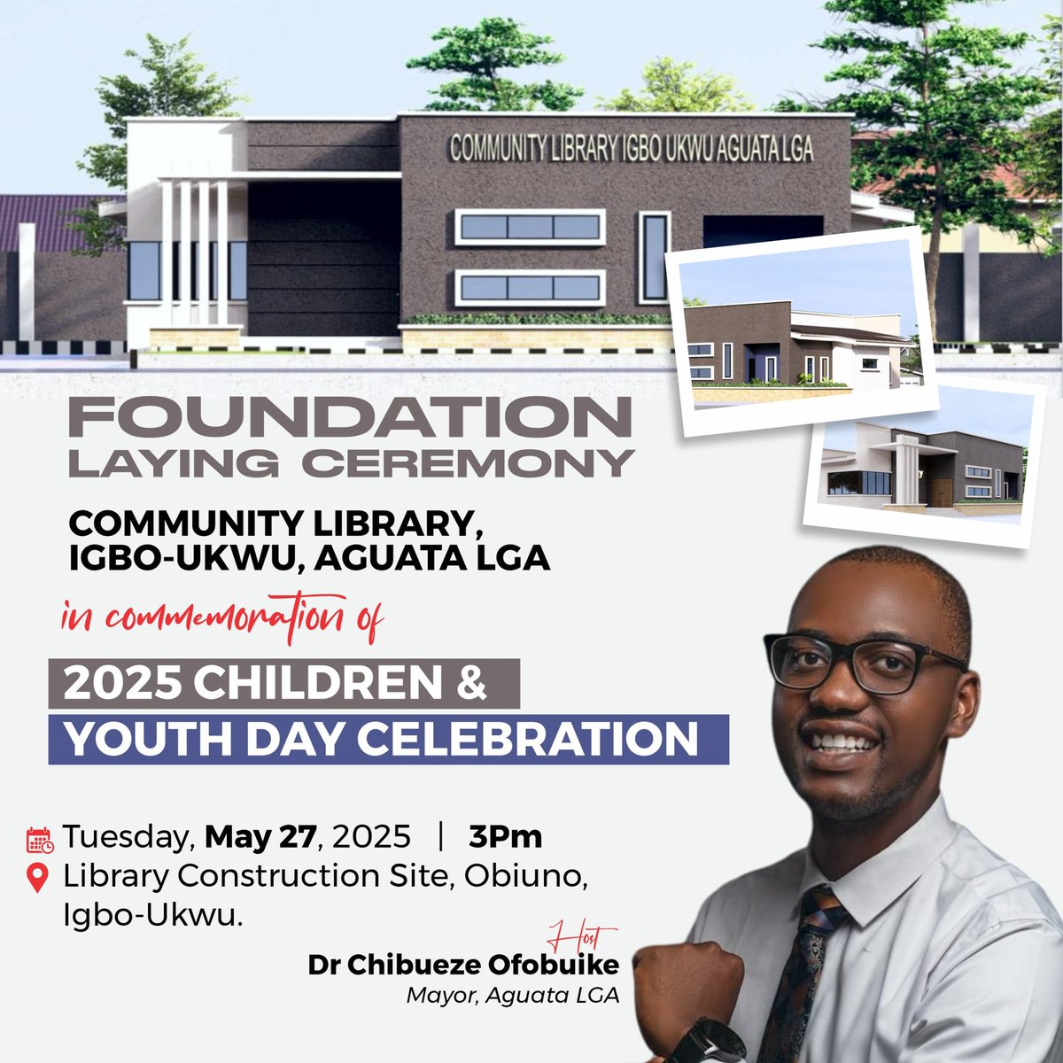 buezeofobuike's tweet photo. I am delighted to share that my team and I at the Aguata LGA Council will be hosting a Foundation Laying Ceremony of Community Library, Igbo-Ukwu. 

This is in line with our efforts to provide the needed infrastructure for our teeming young people in schools across our communities.

In few months, we will complete the project and equip it with the necessary study materials and ICT gadgets.

While the early part of today will have our numerous pupils and students from different schools participate in March Past and other activities at the Aguata LGA Secretariat, we will end the day with the commencement of the Library project in commemoration of 2025 Children and Youth Day celebration.

Ours is a local government area council with deep-seated interest in the future.

For us in Aguata LGA, Impossibility is Nothing.