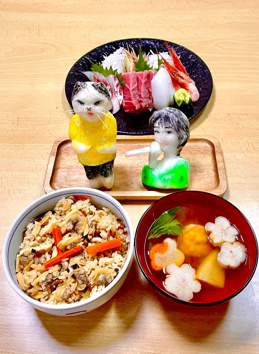 ♫負けないで　もう少し
　最後まで　走り続けて
今日はZARDの坂井泉水さんの命日🙏
深川めし炊き込みタイプ、筍のお吸い物
#深川めし #おうちごはん