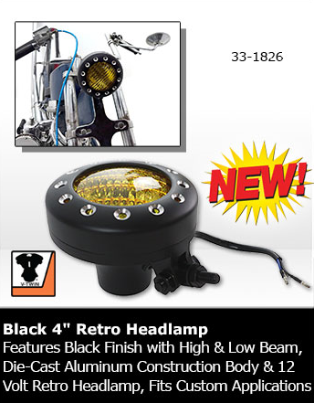TeddCycle's tweet photo. 4" Retro Headlamp Black #33-1826 is in stock! Die-cast aluminum construction body 12 volt retro headlamp features a black finish with high and low beam.  FITS: Custom Application
https://t.co/vLcC62J7aT https://t.co/LCf2rr8SwG