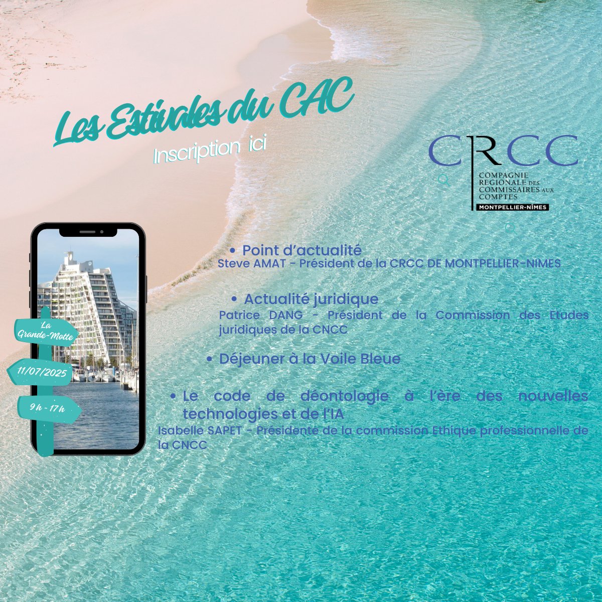 Nous vous attendons nombreux  le 11 juillet à La Grande-Motte pour l'édition 2025 de nos ESTIVALES DU CAC.
Votre participation vous permettra de valider 3 heures à imputer sur votre obligation de formation 2025
my.weezevent.com/estivales-du-c…